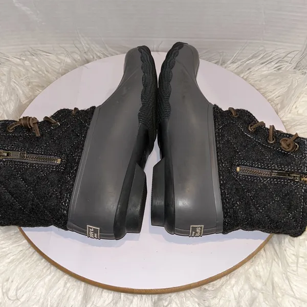 Sperry Saltwater Rain Duck Boots Womens Size 6. Gray Rubber Quilted Wool - Image 6