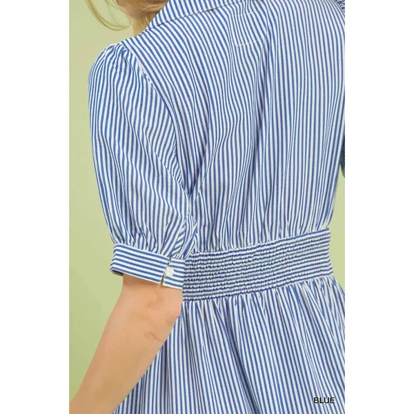 Umgee Striped Midi Dress with Front Zipper - Blue‎ - Medium - Image 5