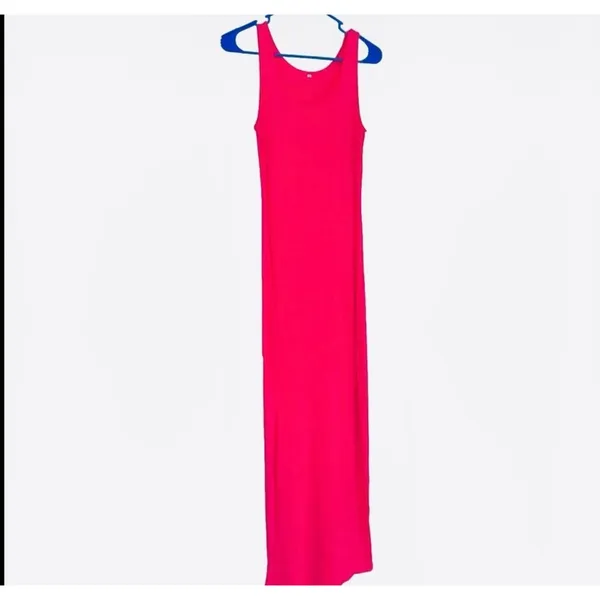 NWOT Hot Pink Maxi Dress Sleeveless Scoop Neck Bodycon‎ Neon Fuchsia Small - Image 2