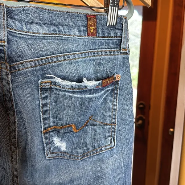 7 For All Mankind Bootcut Jeans Size 28 Distressed Low Rise Medium Wash Denim - Image 11
