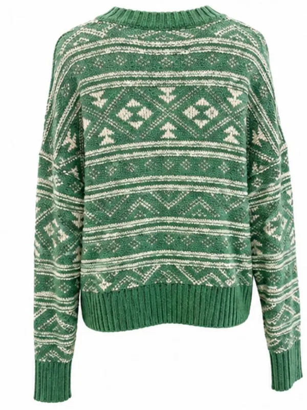 American Eagle Green & Cream Fair Isle Sweater Size Medium - Image 3