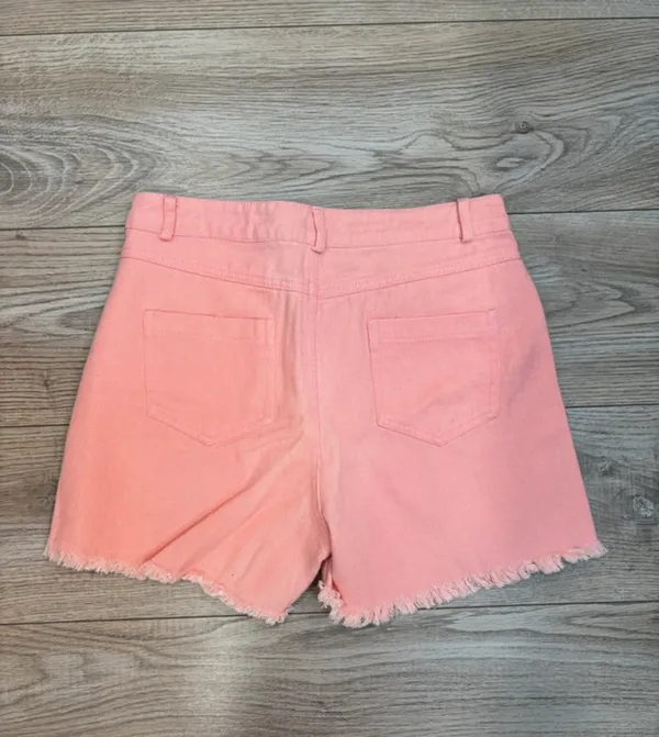 Blue B Pink Rhinestone Fringe Distressed Denim Shorts Size M NWT - Image 2