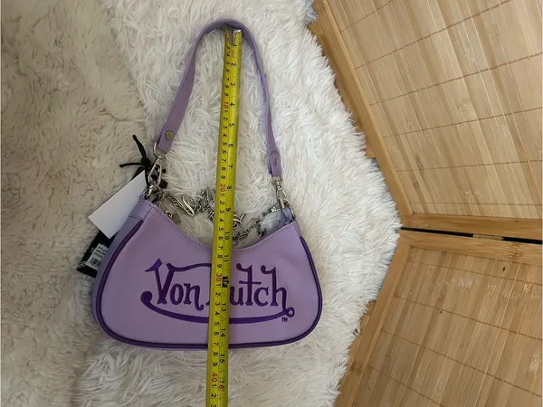 Von Dutch purple shoulder bag with chain charms purse tote handbag Y2K New - Image 9