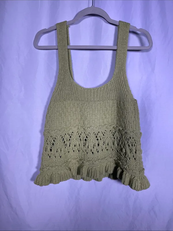 Zara Womens Green Crochet Tank Top Blouse Large 5802/040/526/L - Image 2