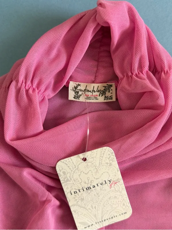 NWT Free People Under It All Fiji Flower Pink Mesh‎ Ruched Boho Bodysuit - Image 6