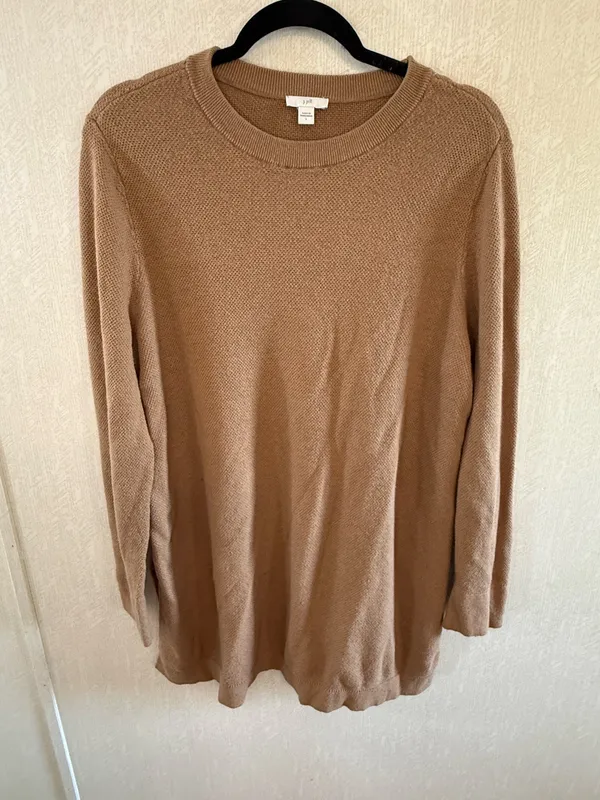 J.Jill Camel Tan Tunic Sweater Large Cotton Silk Wool Blend Side Slit - Image 4