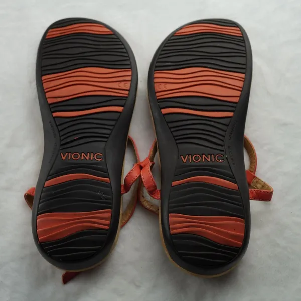 Vionic‎ Coral Red Gold Medallion T-Strap Sandals Orthotic Size 8 - Image 6