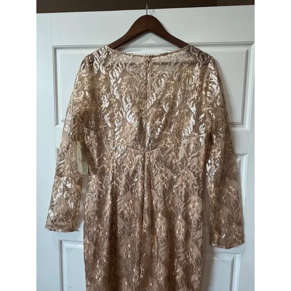 Eliza J Champagne Sequin Lace Long Sleeve Formal Gown Size 14 Evening - Image 9