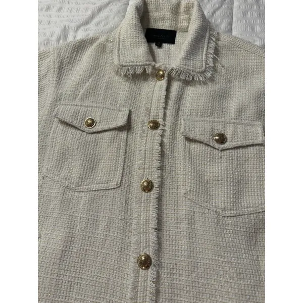 Sweet Rain Tweed Shacket Shirt Jacket White Gold Shimmer Accent - Image 2