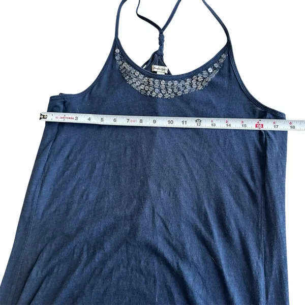 American Eagle Outfitters Y2K Sequin‎ Navy Blue Medium Top - Image 4