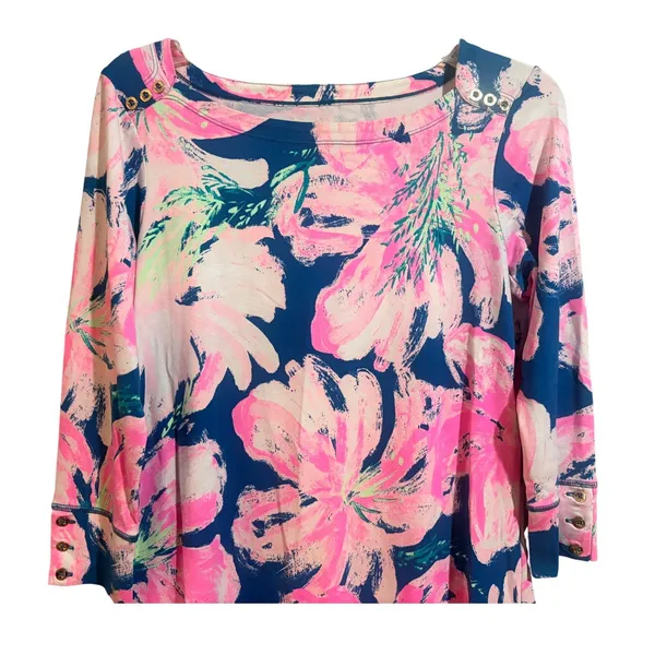 Lilly Pulitzer Sophie Dress Womens M Pink Blue Floral Excellent UPF 50+ Shift - Image 5