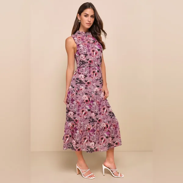 LULU’S In My Dreams Mauve Floral Print Midi Dress - Image 6