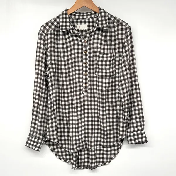 Anthropologie Isadora Shirt Gingham Check Boho Cottage Long Sleeve Women's M‎ - Image 3