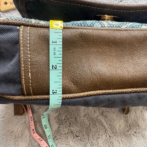 Myra Bag Canvas Cowhide Rug Tapestry Crossbody‎ Bag Teal Brown S-1250 - Image 8