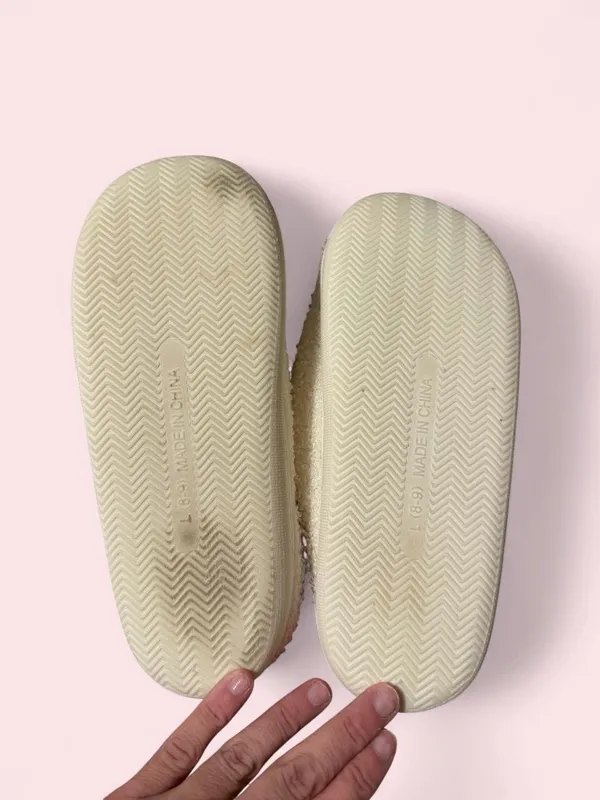 Plush Cream Sherpa Slip-On Slippers with Light Blue Gingham Bow - Image 8