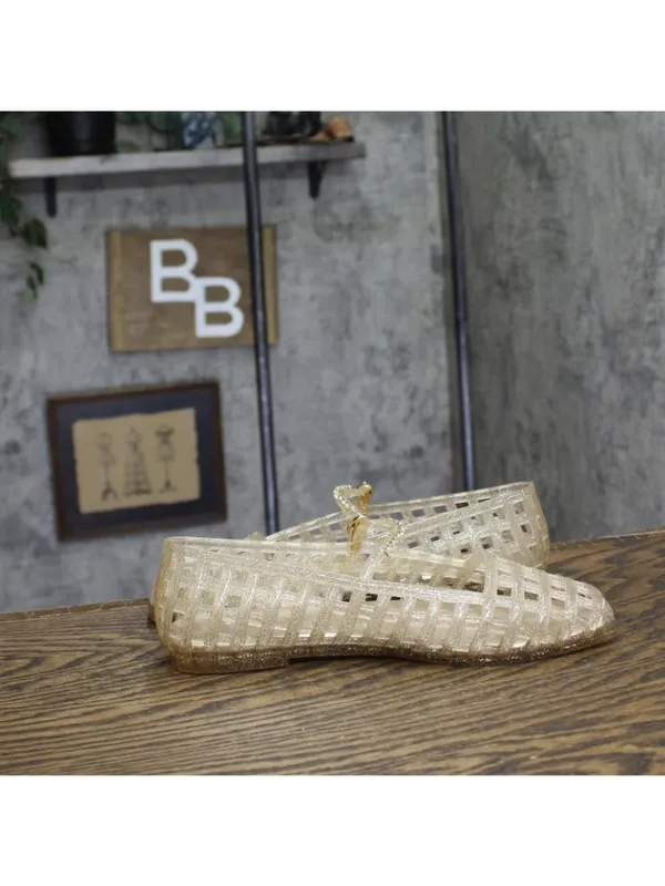NWT Karl Lagerfeld Paris Juliska Mary Jane Jelly Flats KL265546 White Gold 8M - Image 11