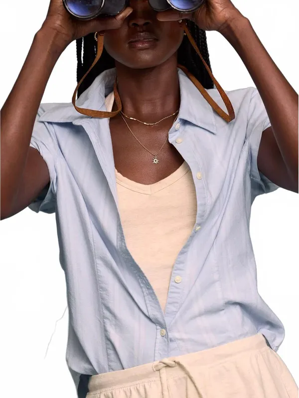 AE OFFLINE By Aerie Oxford Slim Short Sleeve Button Up Shirt American Eagle NWT - Image 7