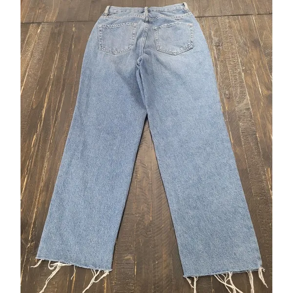 PacSun Women's High-Rise Straight Leg Raw Hem Jeans Blue Size 24 - Image 4