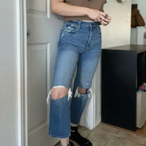 Abercrombie & Fitch Ankle Straight Ultra High Rise Jeans Sz 28 Short‎ Distressed - Image 5