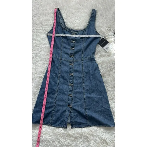 Lee Women’s Blue Denim Button Front Sleeveless Square Neck A-Line Dress Size S - Image 7