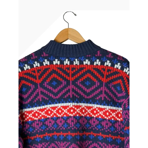 Old Navy So Soft Fair Isle Sweater Women XS Navy Blue‎ Red Mock Neck Nordic Knit - Image 5