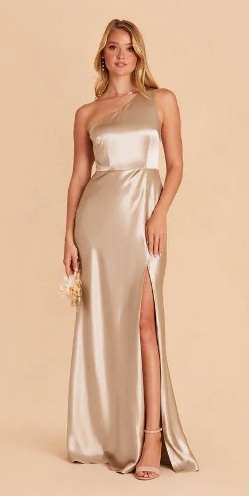 BIRDY GREY Kira Dress In Shiny Satin Neutral Champagne - Image 5