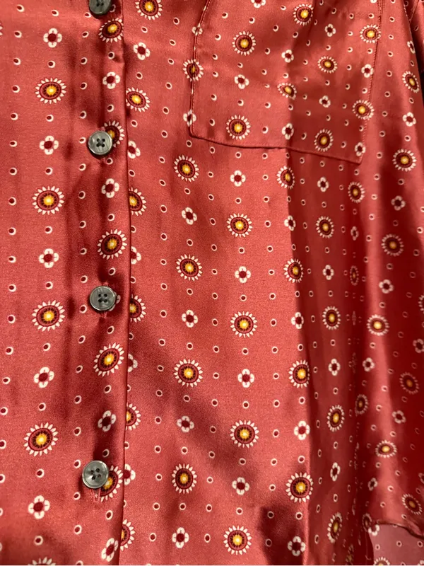 LOFT Rose Pink Satin Button-Front Shirt with Micro Dot Print - Image 4