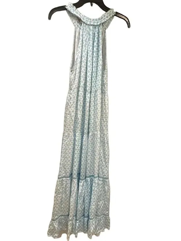 TAJ by Sabrina Crippa Light Blue Patterned Tiered Maxi Dress with Tassels - Image 4
