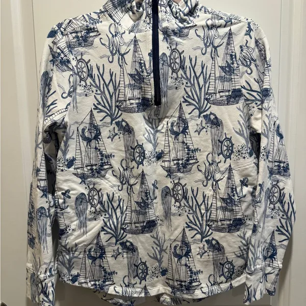 Vera Bradley‎ 3/4 zip shirt nautical blue white small - Image 4