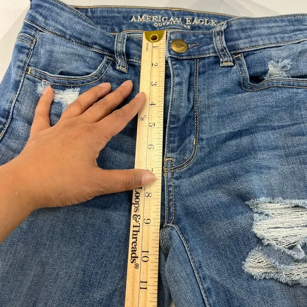 American Eagle Outfitters High Rise Jegging Jeans Womens 4 Blue Denim Distressed - Image 13