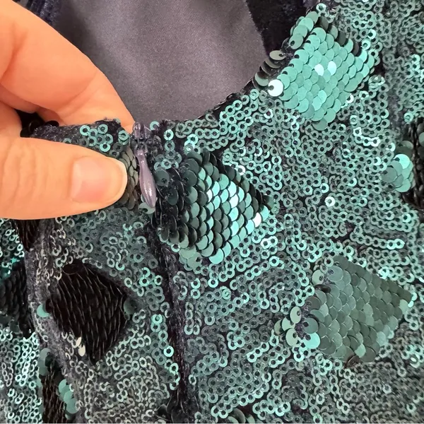 Zara Green Sequined Ruffled Sleeve Mini Dress Blogger Favorite XS Glam Party - Image 7