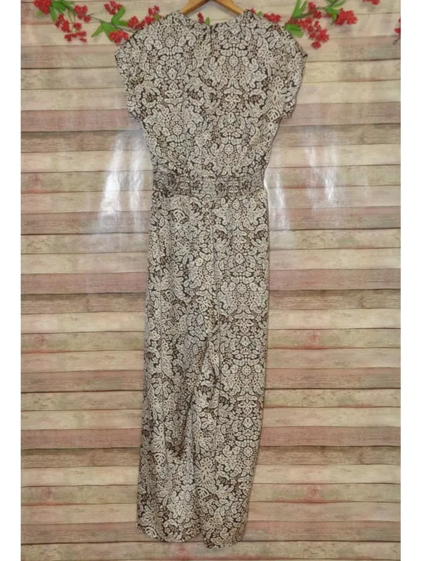 MSK Jumpsuit Womens L Black Beige Paisley Wide Leg Smocked Waist Boho - Image 7
