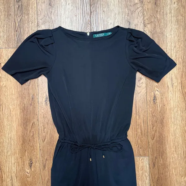 Lauren Ralph Lauren Black Jumpsuit Women's Small Gold Zipper Adjustable Waist - Image 6