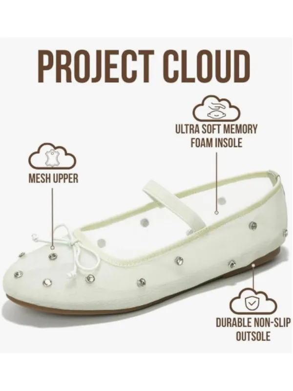 NEW Project Cloud Ballet Flats Shoes Crystal-Embellished Mesh Memory Foam 8 - Image 3