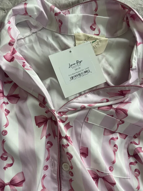 Girly Pink Bow Pajama Set Size L - Image 6