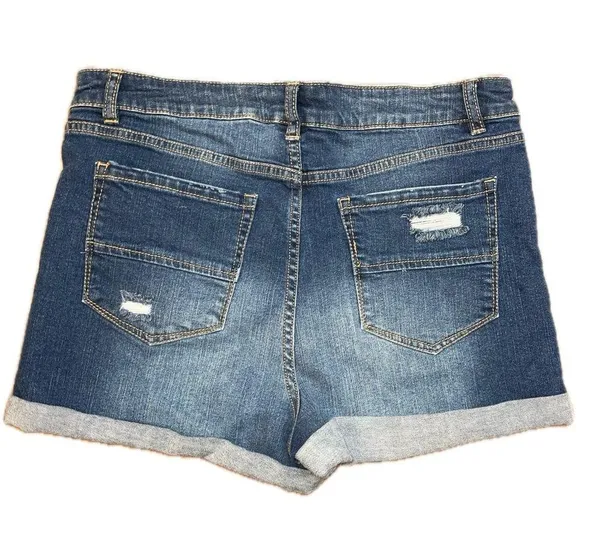 Design Lab Distressed Denim Shorts Cuffed Dark Wash EUC Size 31 - Image 4