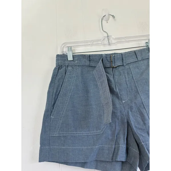 Vince Womens Blue Cotton Chambray Belted‎ Utility Shorts Size M Elastic Waist - Image 5