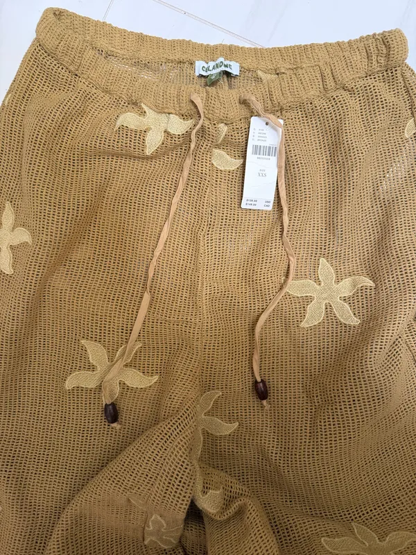 Anthropologie Light brown embroidered textured pants - Image 7