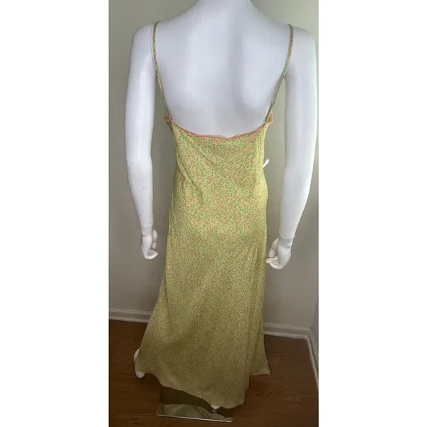 Topshop Floral Satin Ruched Bust Maxi Dress Green Pink Size 6 - Image 6