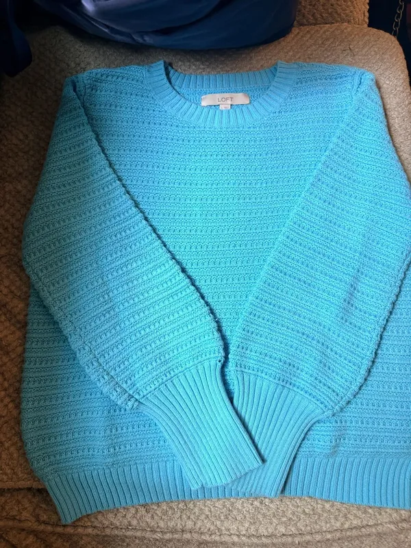 LOFT Blue Ribbed Knit Crew Neck Sweater - Image 2