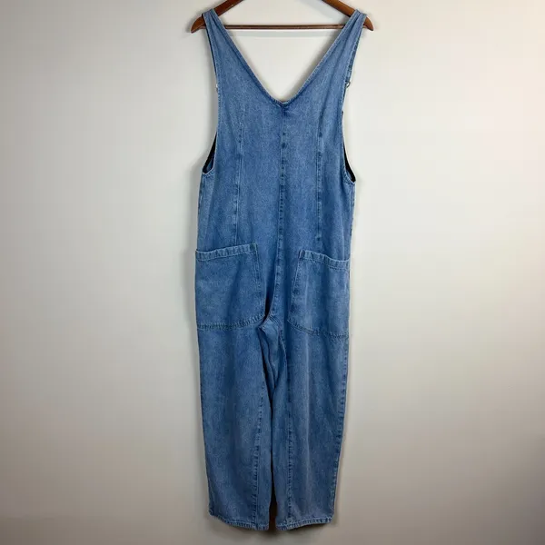 Denim Jean Baggy Overall Jumpsuit Womens Small Blue Sleeveless Adjustable Straps - Image 2