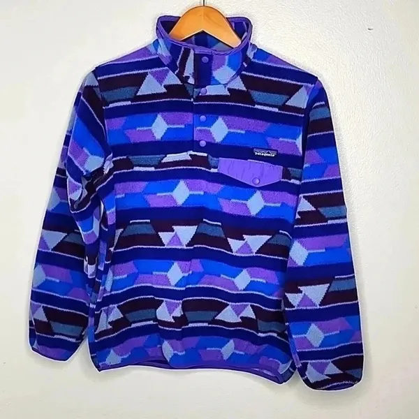 Patagonia Synchilla Guatemalan Tango Blue Purple Aztec Snap-T Pullover Small - Image 4