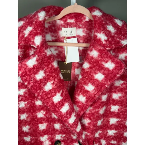 Active USA Fuchsia Pink Check Boucle Fleece Coat Large NWT Barbiecore‎ - Image 5