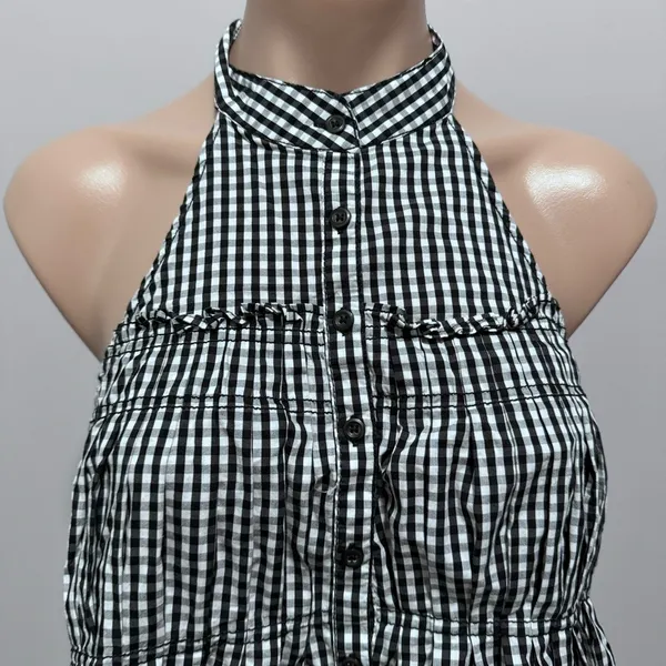 Free People Take It Easy Gingham Halter Top Black White Plaid Small Buttons - Image 6
