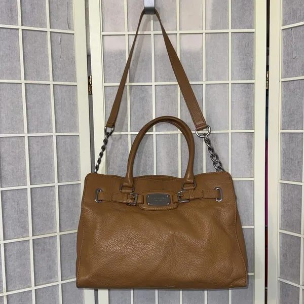 MICHAEL‎ KORS HAMILTON HOBO SHOULDER SATCHEL TOTE BAG Brown LEATHER - Image 4