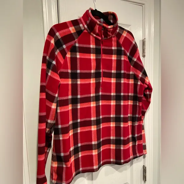 Eddie Bauer Size XXL Pink Plaid Long Sleeve Quarter Zip Pullover Fleece Jacket - Image 6