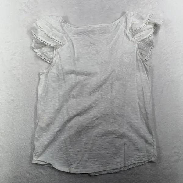 Sézane S Top Ruffle Swiss Dot Pom Pom Lace Slub Organic Cotton White Feminine - Image 10