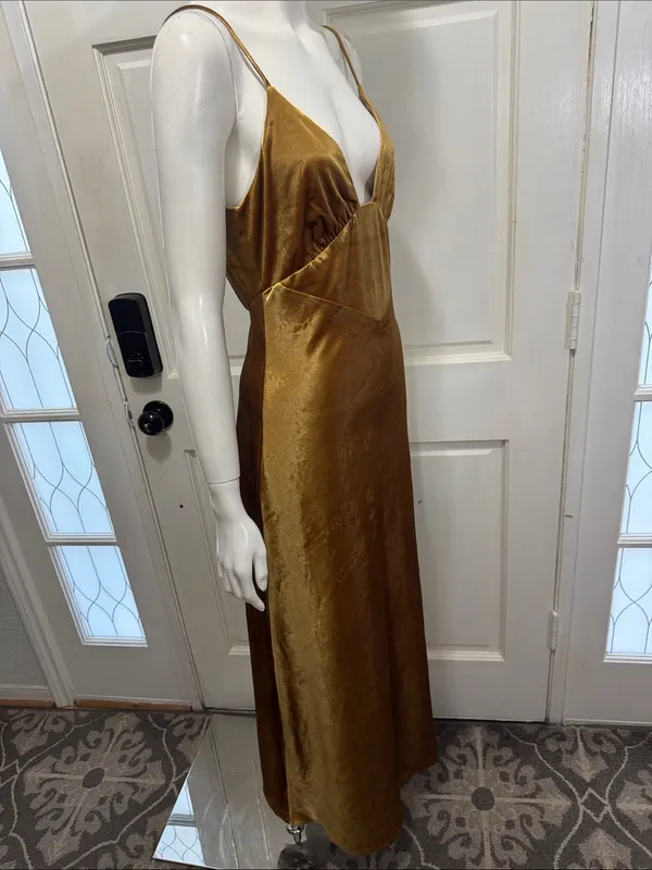 Bardot Capri Marigold Velvet Slip Dress Spaghetti Straps Women's Dress Sz S A3 - Image 7