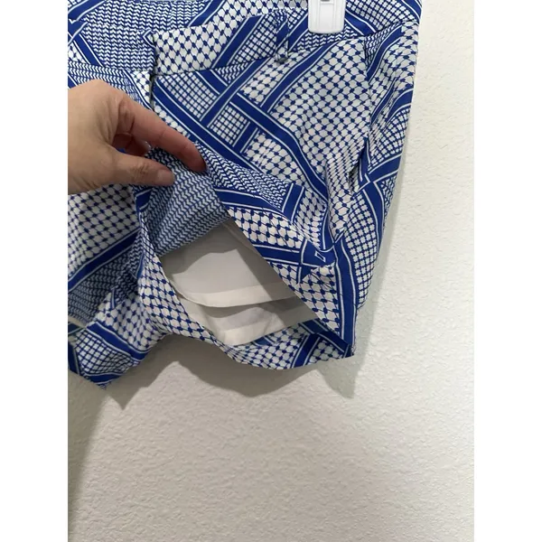 Amanda Uprichard Blue White Geometric Pattern Silk Shorts Women's Size S - Image 5