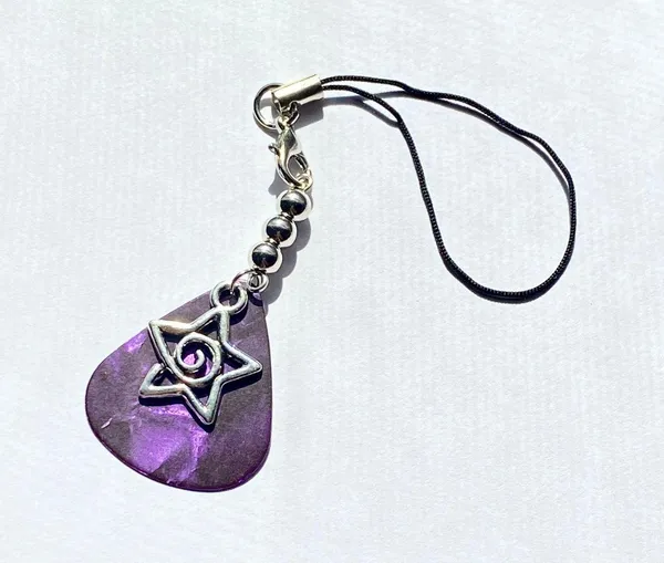 Handmade y2k goth style star swirl guitar pick phone strap/bag charm/keychain/display🌟💜 - Image 5